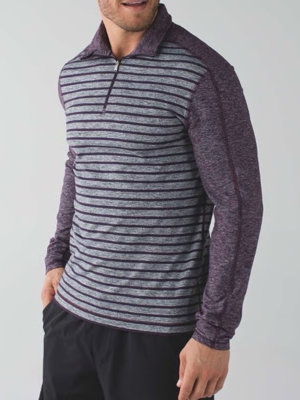 Lululemon Surge Warm 1/2 Zip Yachtie Stripe Heathered Dark Slate Men Size S